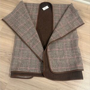 Talbots Brown Plaid Cape with Pink Accents